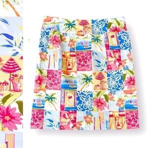 Talbots Pencil Skirt Tropical Print Knee Length Stretch Zip Closure Lightweight